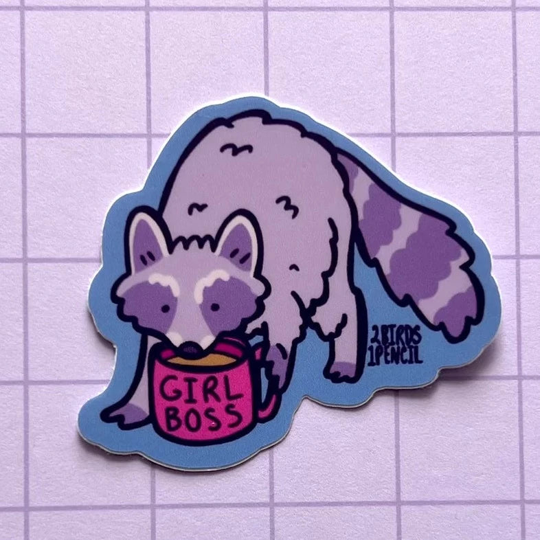 Girl Boss Raccoon Mini Sticker
