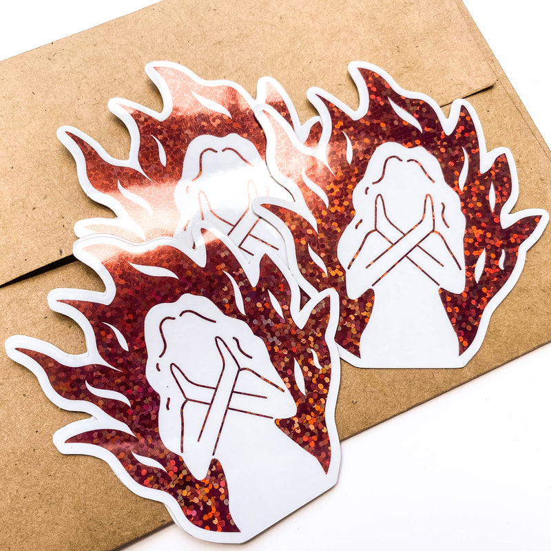 Fire Woman Red Glitter Sticker