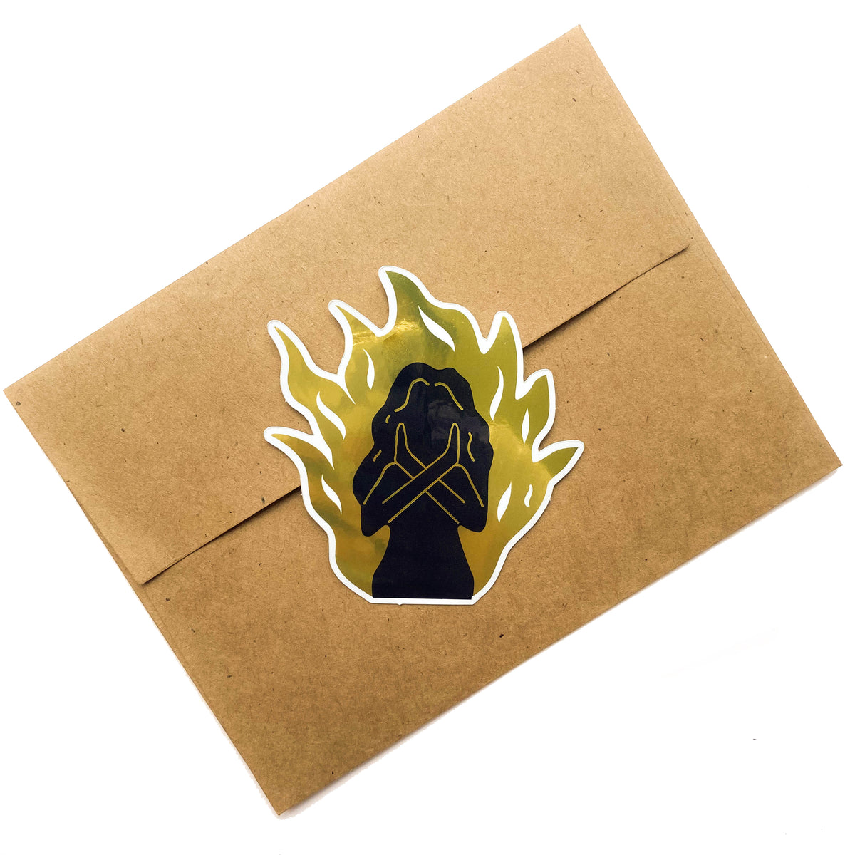 Fire Woman Gold Mirror Sticker