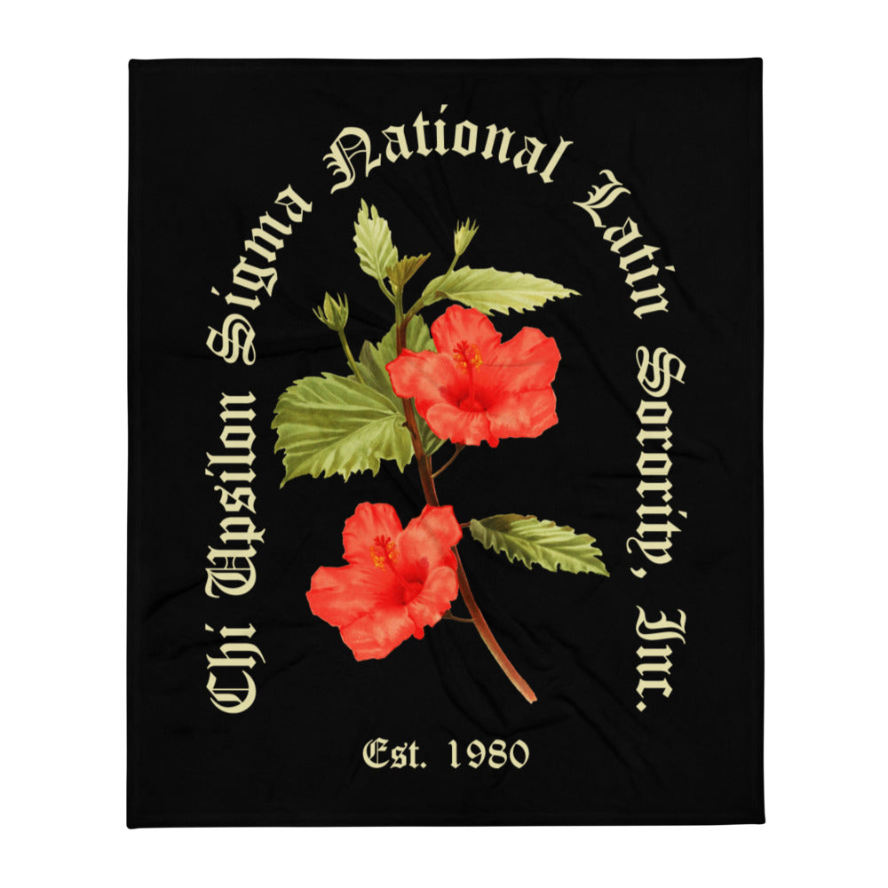 CUS Floral Hibiscus Black Plush Blanket